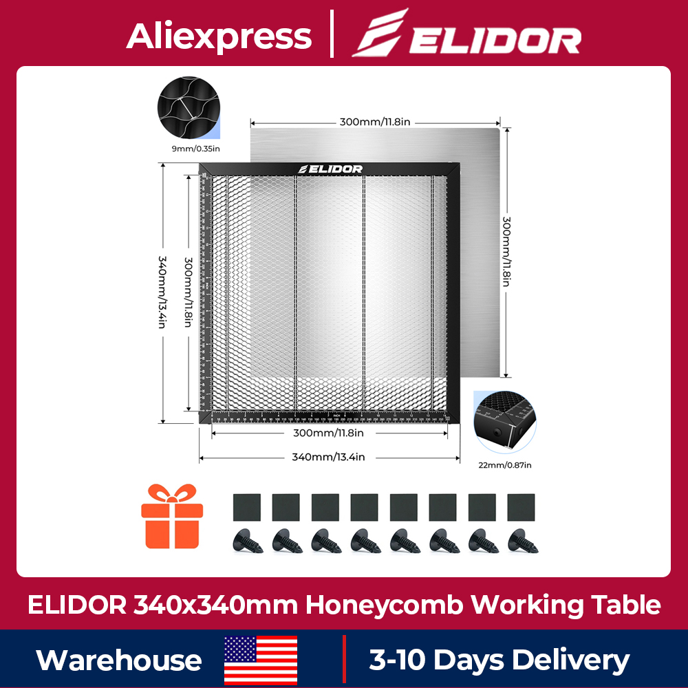 Honeycomb Laser Bed - ELIDOR ハニカム加工テーブル。Z6 S2レーザー彫刻機およびレーザー切断機用。ハニカムパネルベッド、サイズ340x340mm、アルミニウム製保護シート付き。