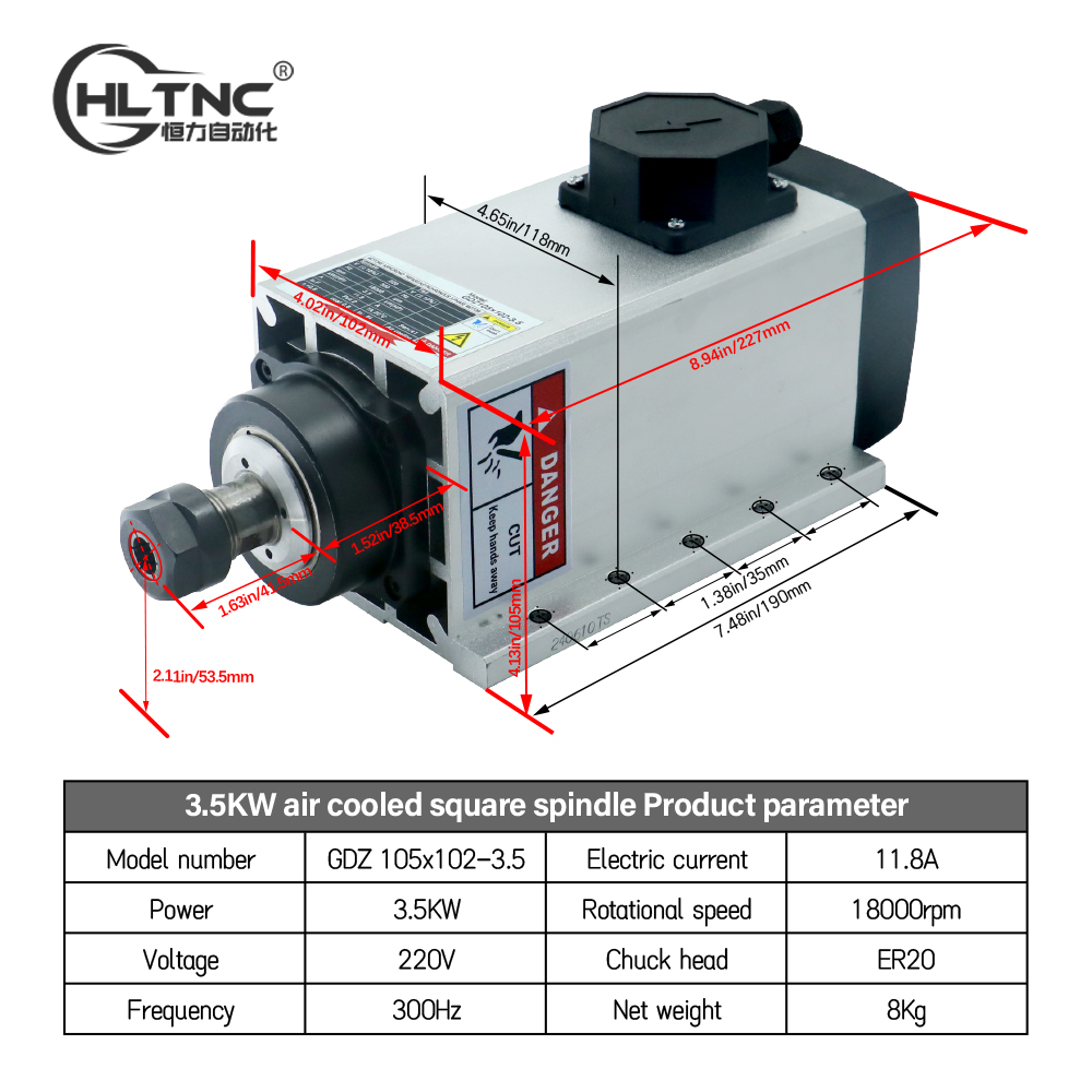 3.5KW ER20 220V角型フライエッジジャンクション - Cnc Spindle Motor のレビューと価格